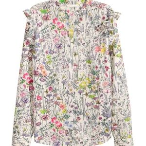 H&M ruffled blouse white floral size 8